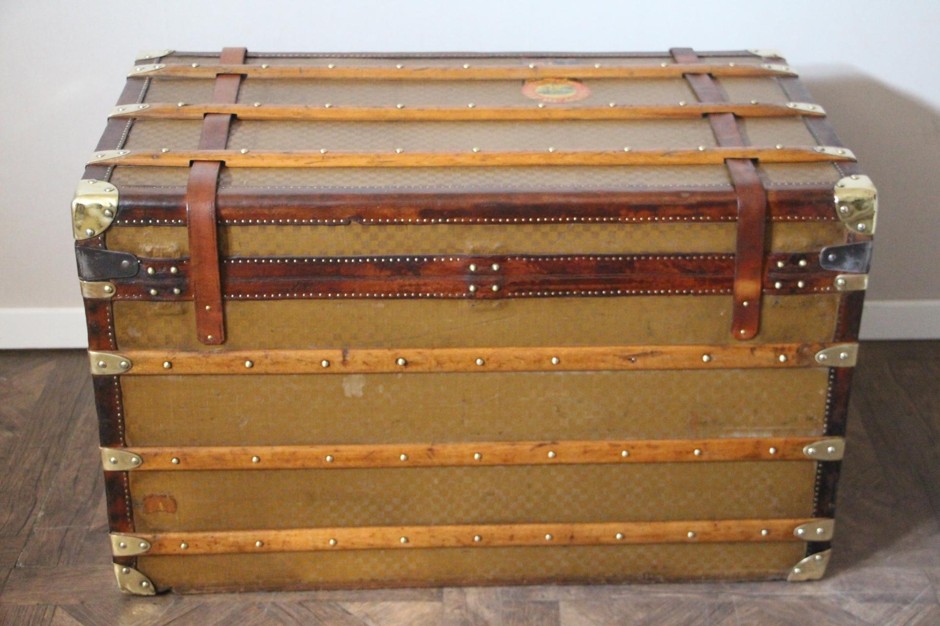 1930s Moynat Checkers Canvas Steamer Trunk 4
