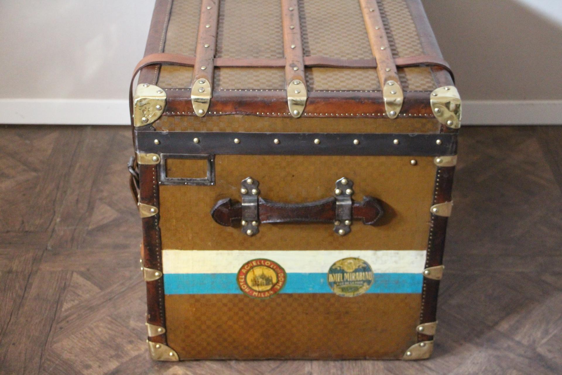 1930s Moynat Checkers Canvas Steamer Trunk 5