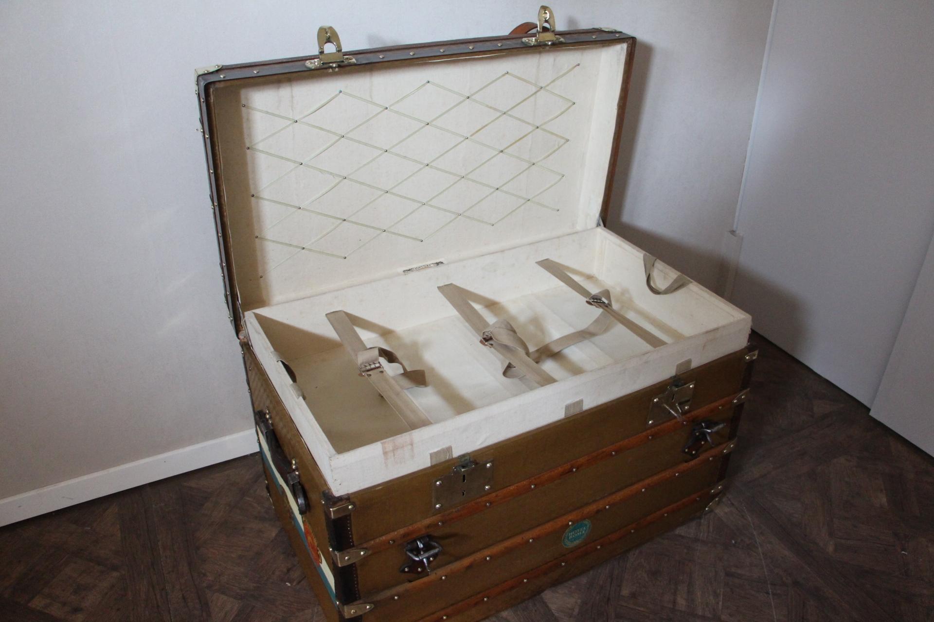 1930s Moynat Checkers Canvas Steamer Trunk 13