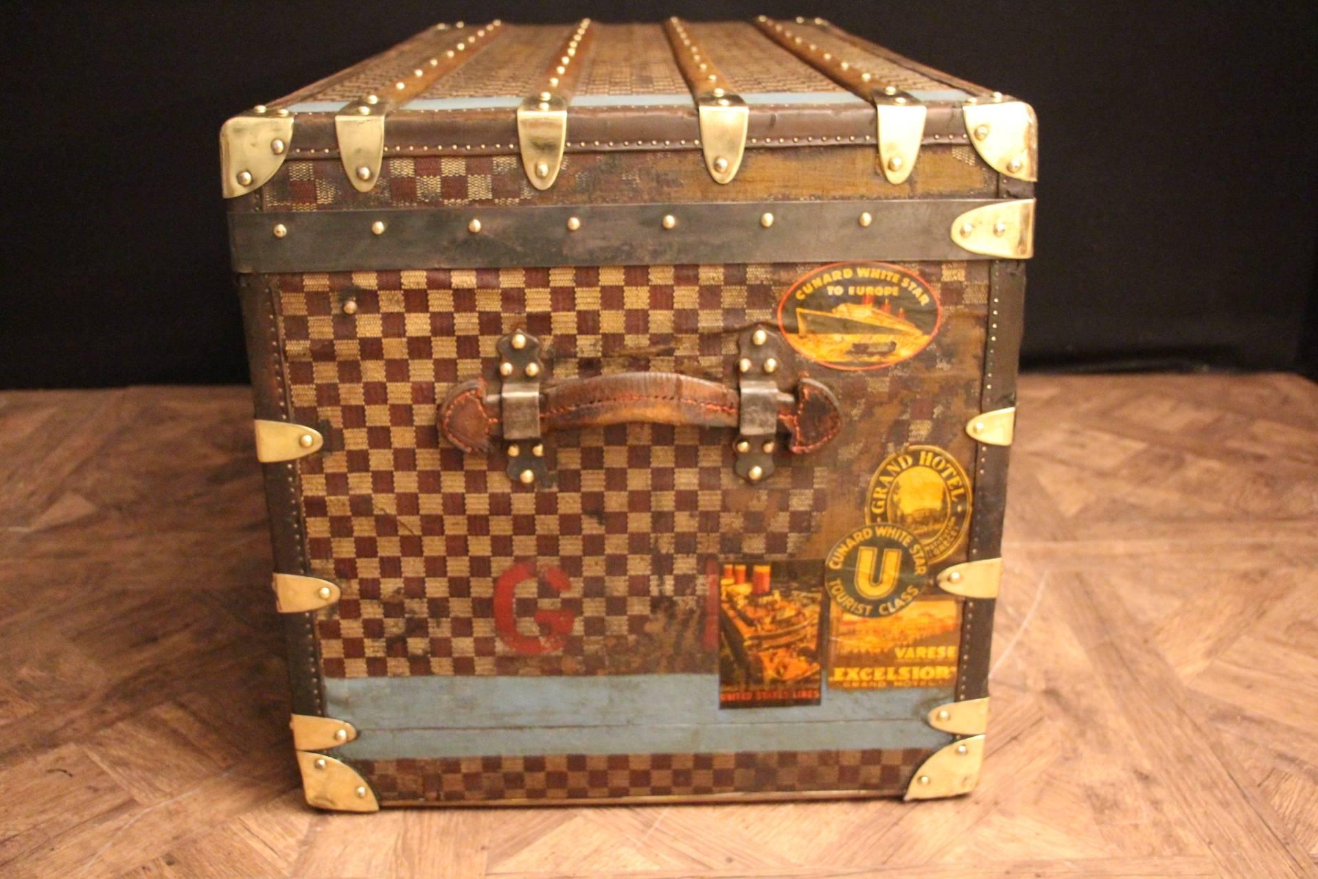 French 1930s Moynat Checkers Canvas Steamer Trunk