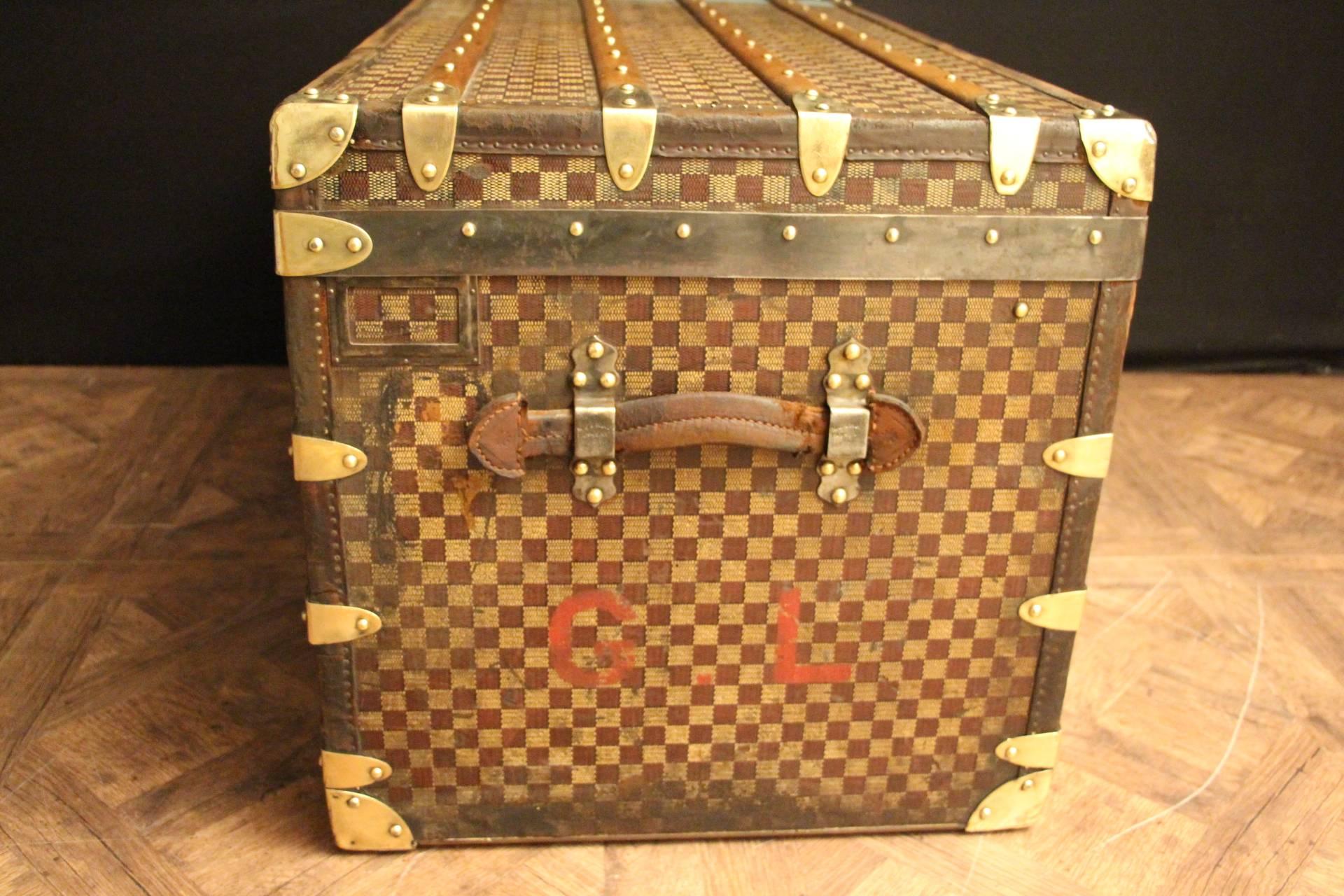 Mid-20th Century 1930s Moynat Checkers Canvas Steamer Trunk