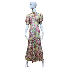 Vintage 1930s Multi color Floral Print Crepe Dress