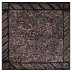 1930s Multicolor Antique Abstract Stripe Design American Hooked Folk Art Rug