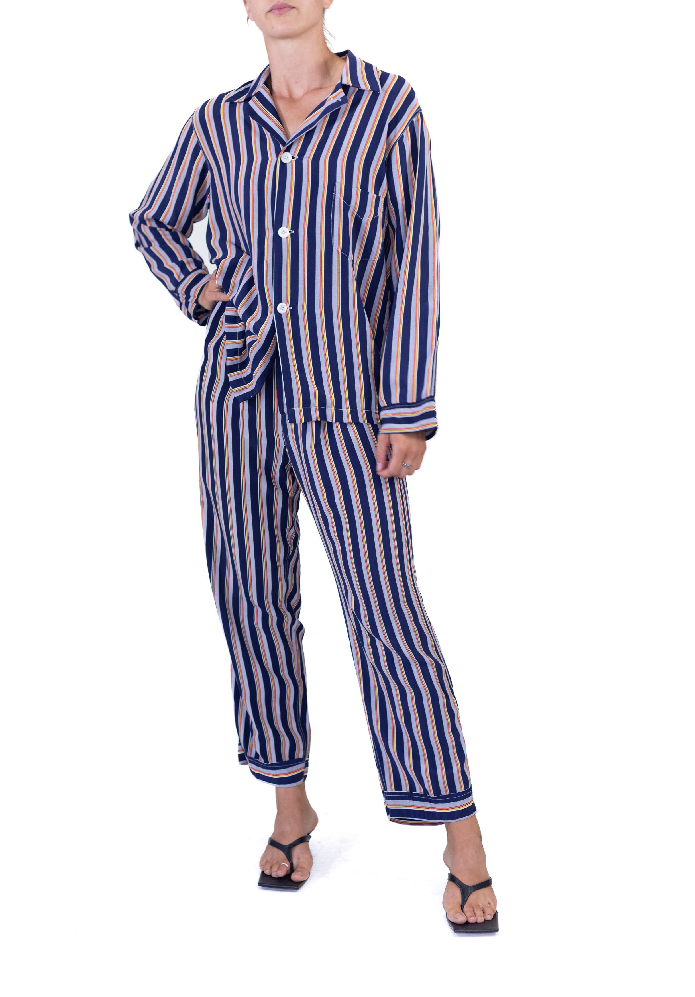 Gray 1930S Multicolor Striped Rayon Small Mens Pajamas