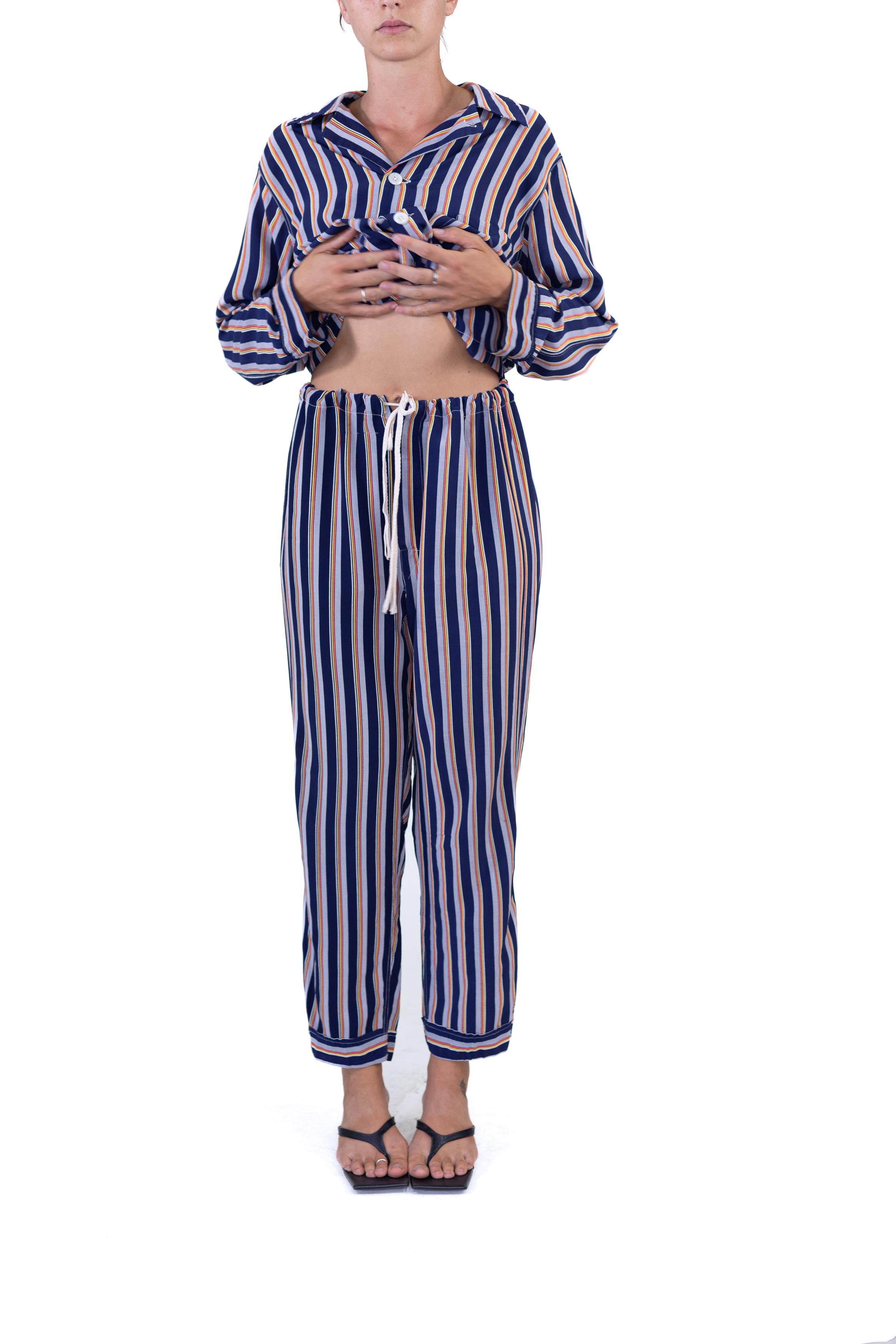 Men's 1930S Multicolor Striped Rayon Small Mens Pajamas