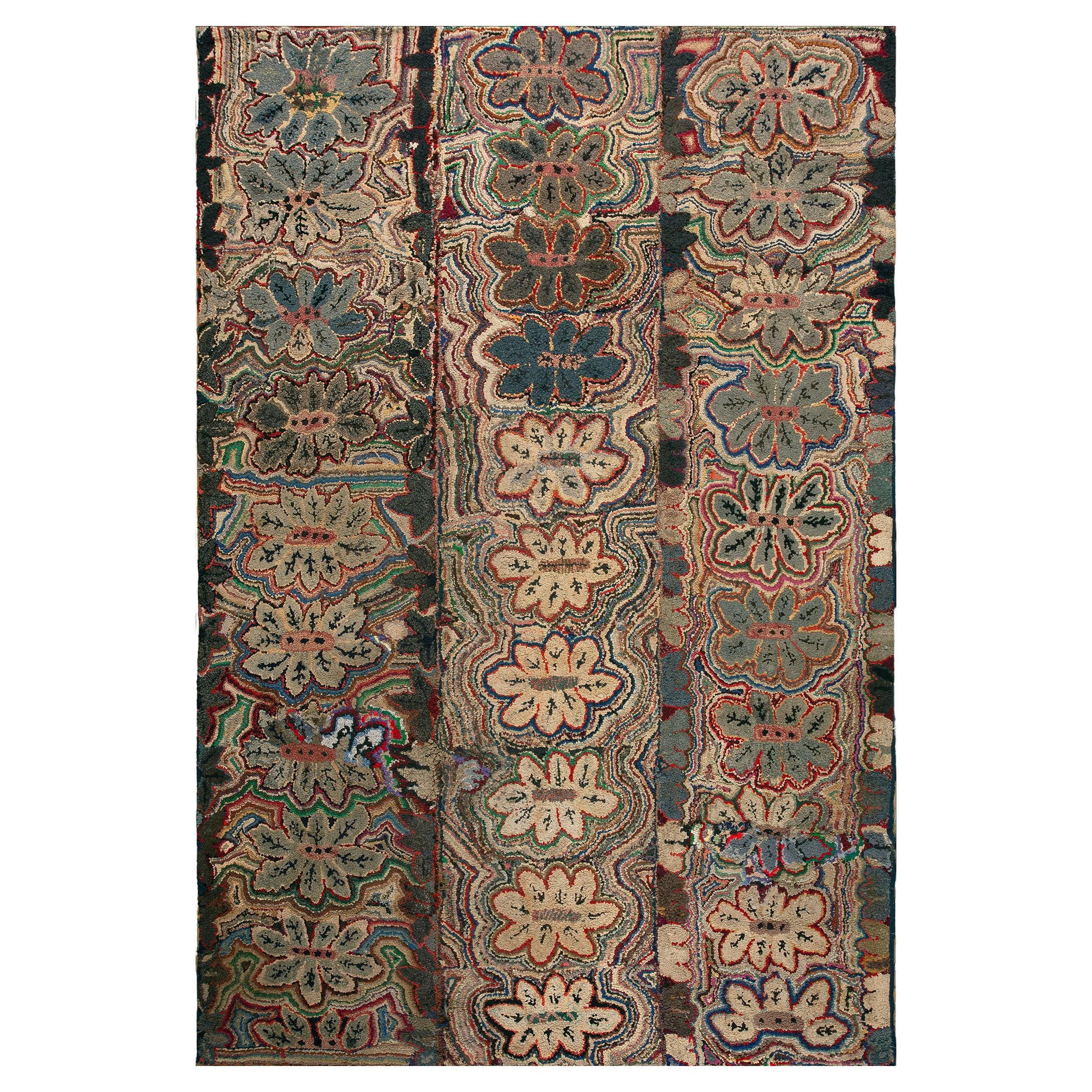 1930s Multicolor Unique Floral Antique American Hooked Rug 8'4" x 13' Carpet For Sale