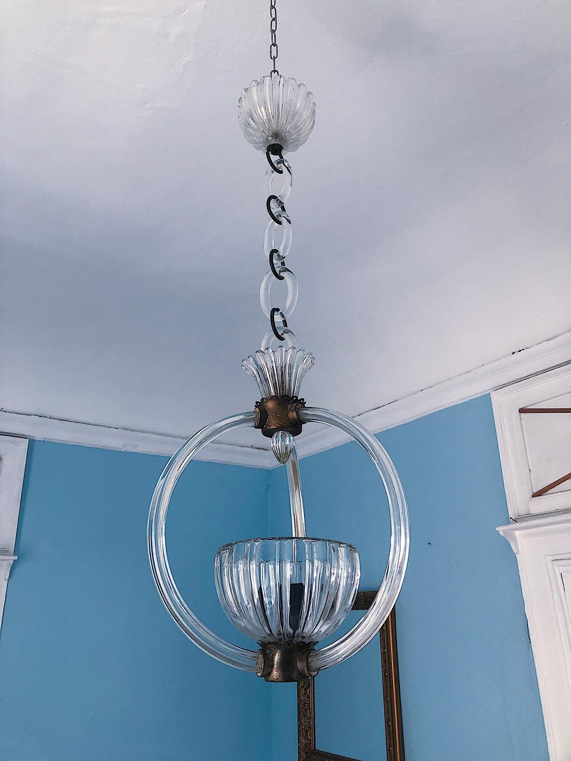 Mid-Century Modern 1930s Murano glass chandelier by Barovier&Toso For Sale