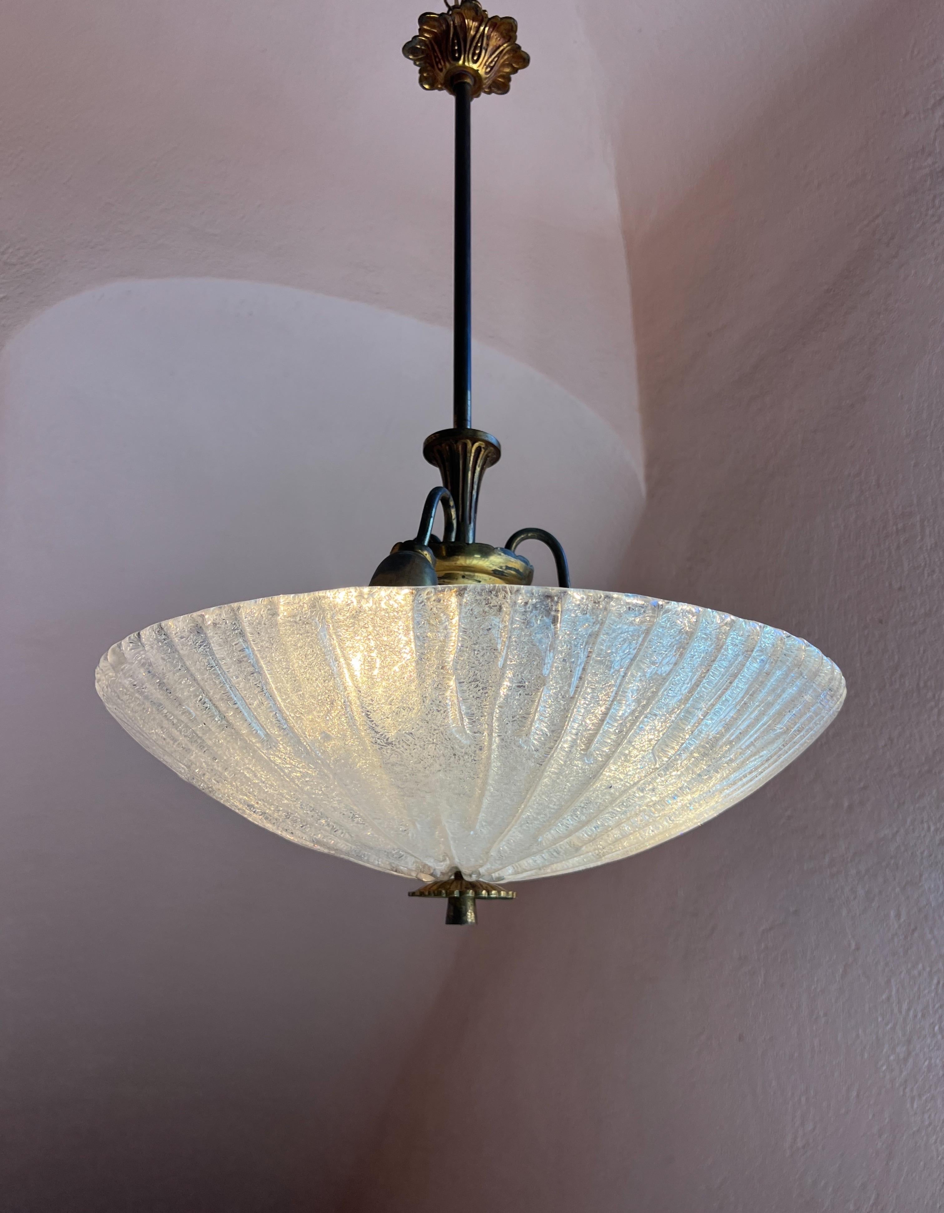 Kronleuchter aus Murano-Glas aus den 1930er Jahren von Barovier&Toso (Messing) im Angebot