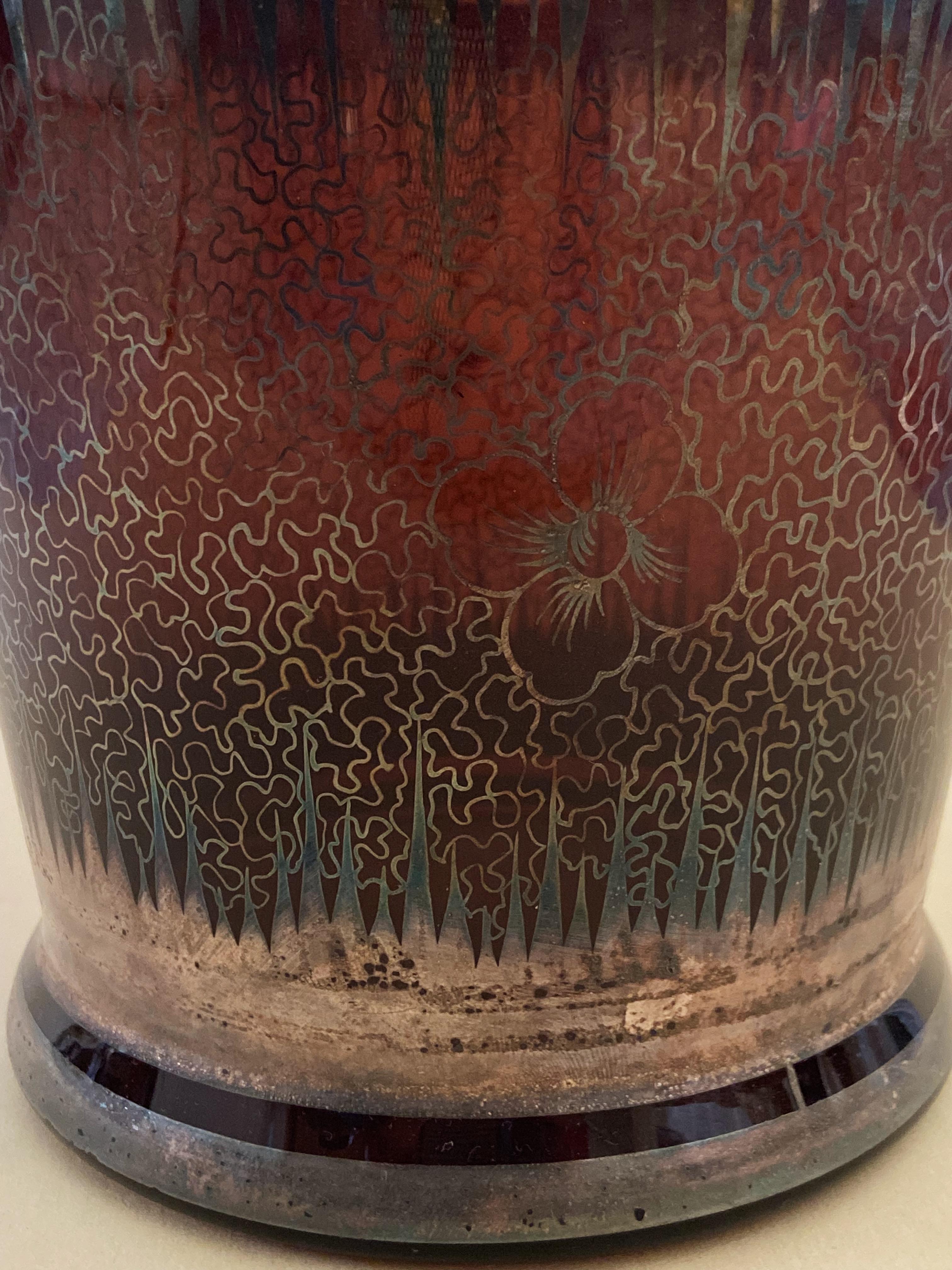 1930s Murano Glass wine cooler in Deep Purple with Hand-Painted 925 Silver For Sale 1