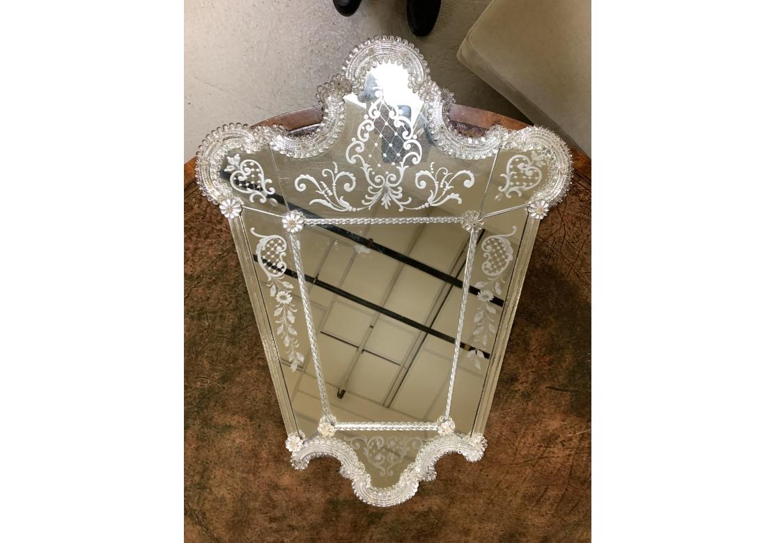1930’s Murano Venetian Etched Glass Wall Mirror  For Sale 7