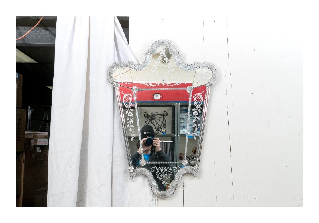Neoclassical 1930’s Murano Venetian Etched Glass Wall Mirror  For Sale