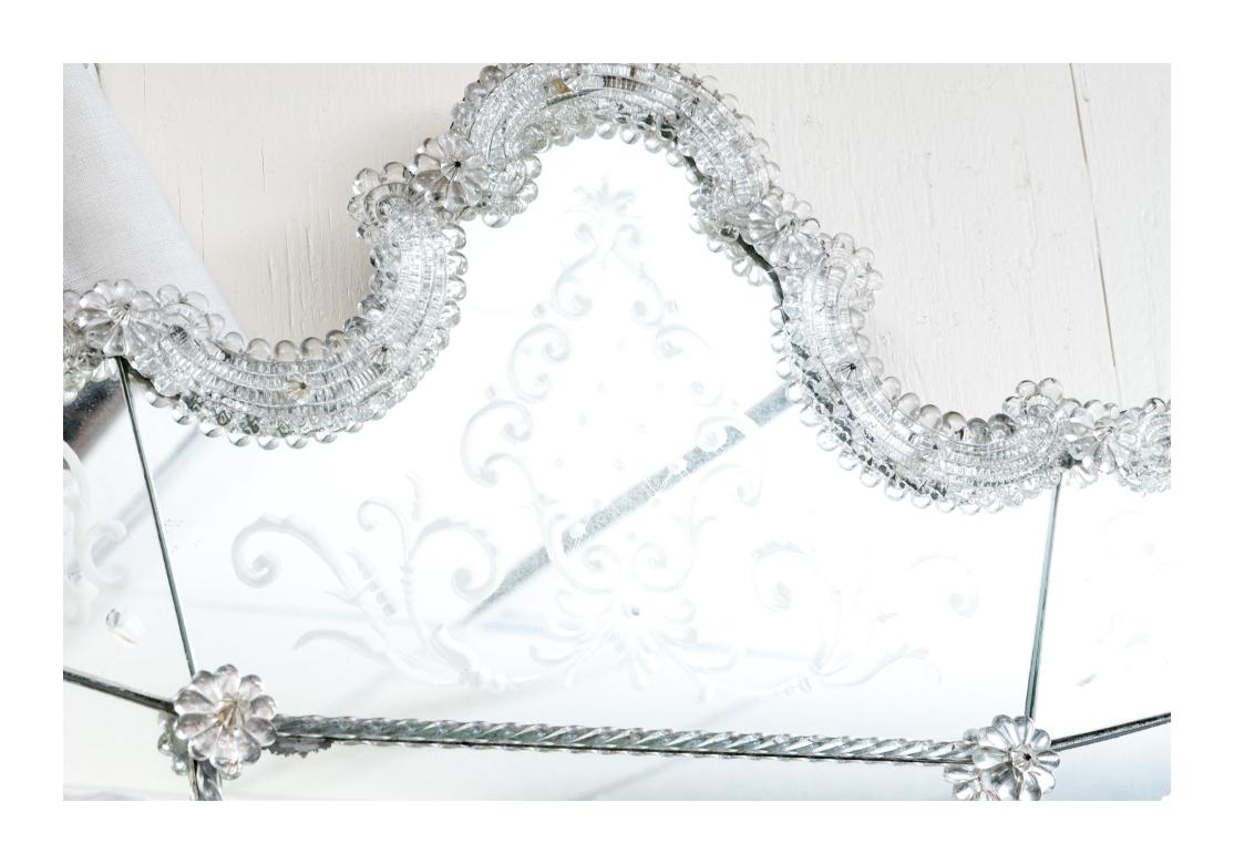 Italian 1930’s Murano Venetian Etched Glass Wall Mirror  For Sale