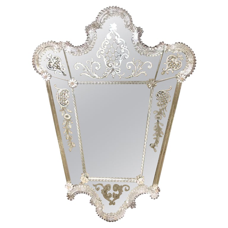 Specchio da parete in vetro acidato di Murano del 1930