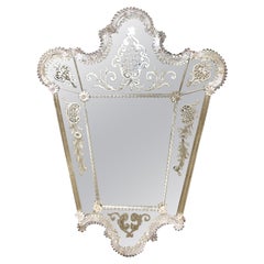 Specchio da parete in vetro acidato di Murano del 1930