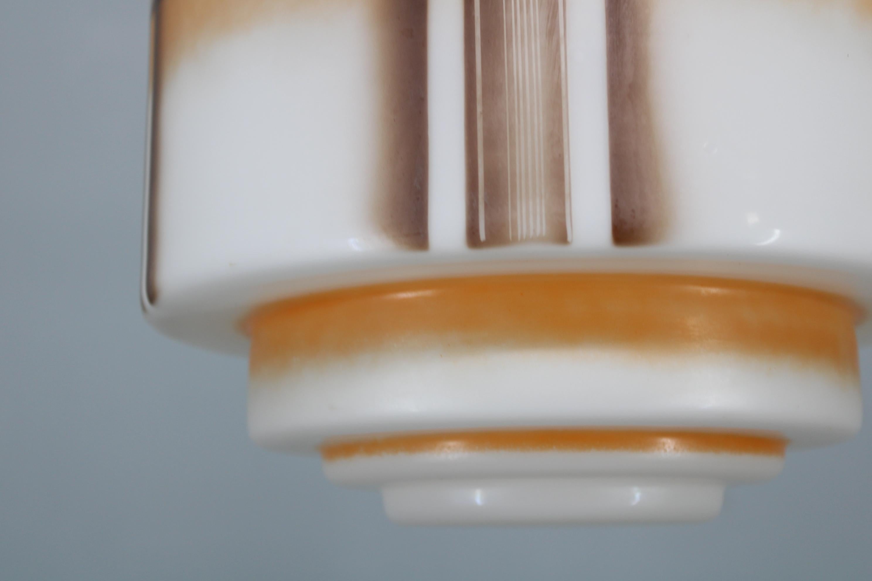 1930s NAPAKO Art Deco Pendant Light in Chrome and Glass, Restored, New Wiring For Sale 5