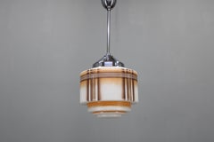 1930s NAPAKO Art Deco Pendant Light in Chrome and Glass, Restored, New Wiring