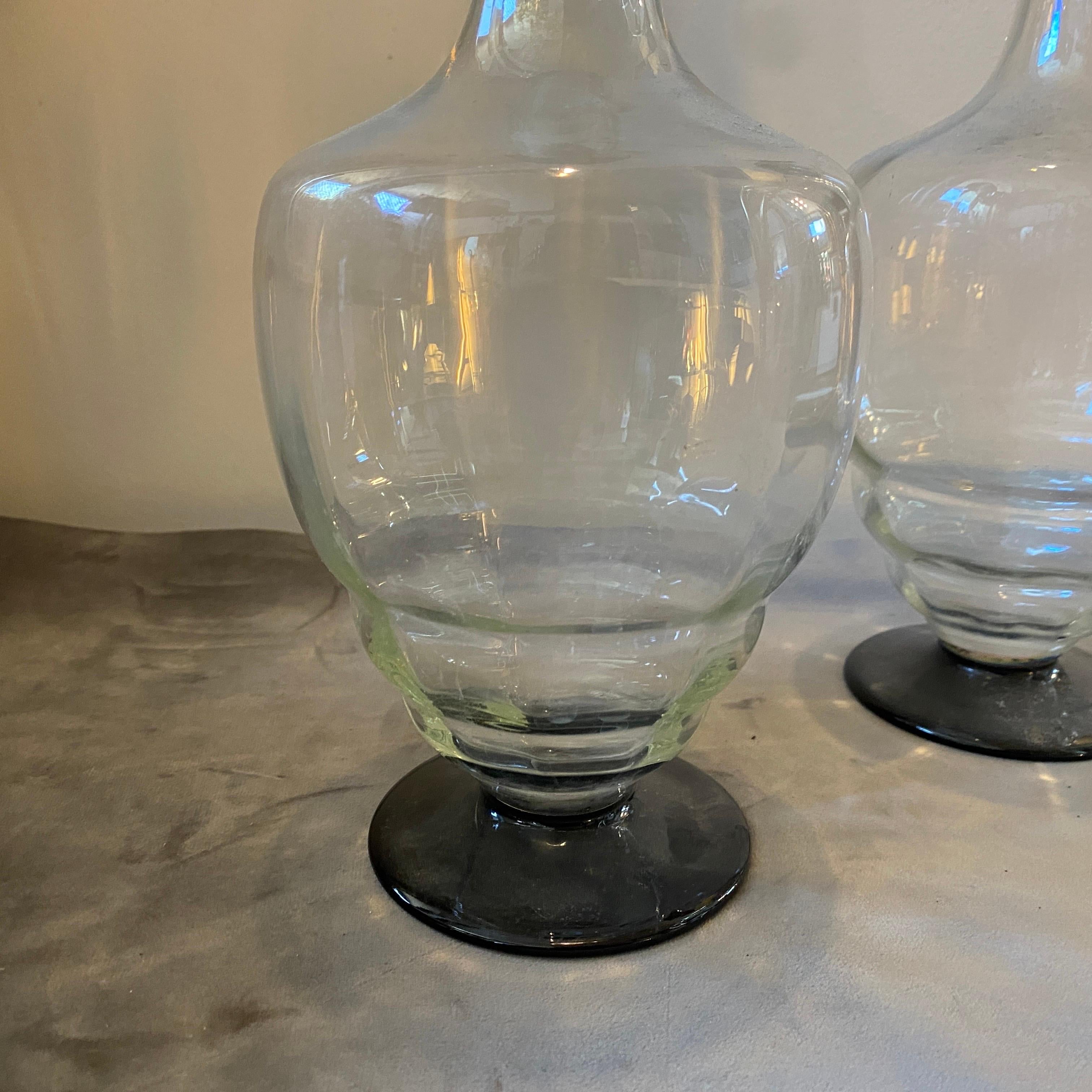 Set of Two 1930s Napoleone Martinuzzi Style Art Deco Murano Glass Bottles For Sale 5
