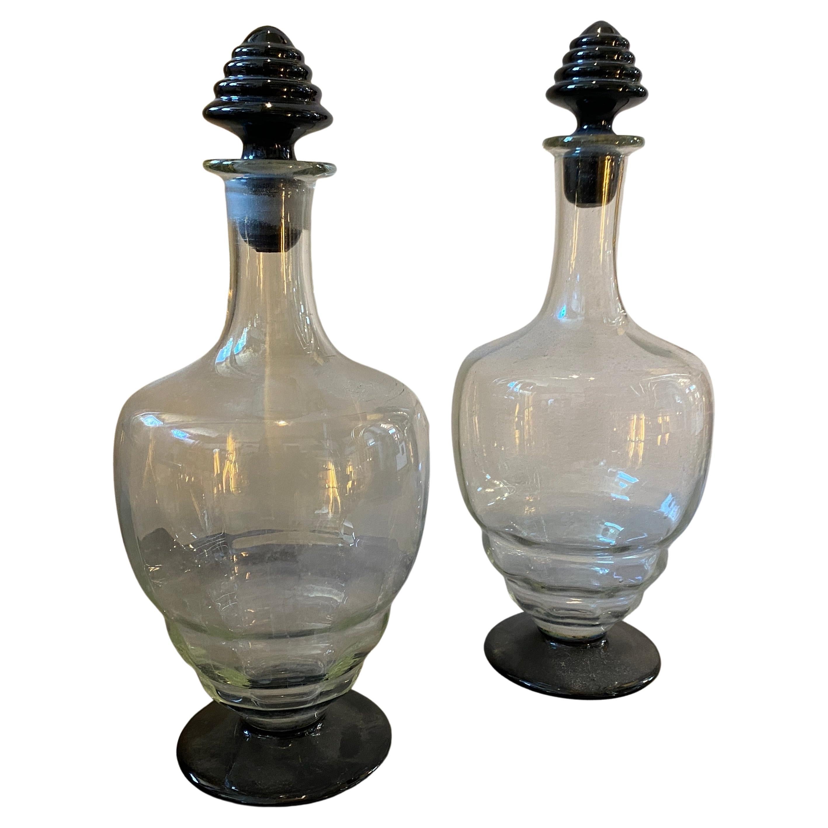 Set of Two 1930s Napoleone Martinuzzi Style Art Deco Murano Glass Bottles For Sale