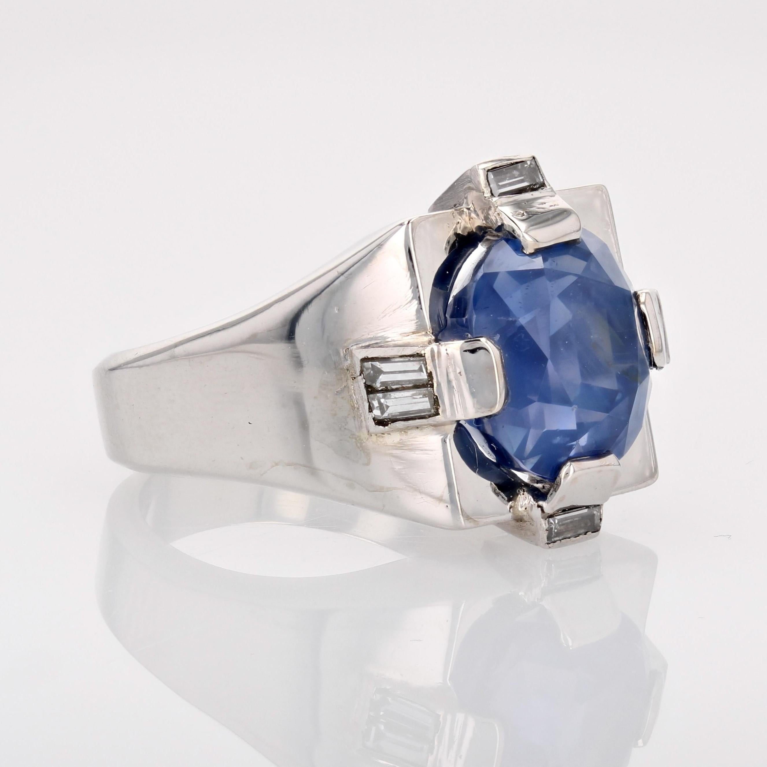 1930s Natural 9.36 Carat Ceylon Sapphire Diamond Art Deco Signet Ring For Sale 7