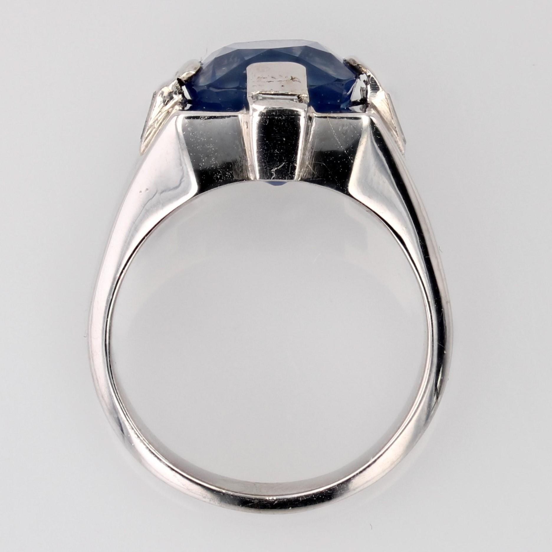1930s Natural 9.36 Carat Ceylon Sapphire Diamond Art Deco Signet Ring For Sale 9