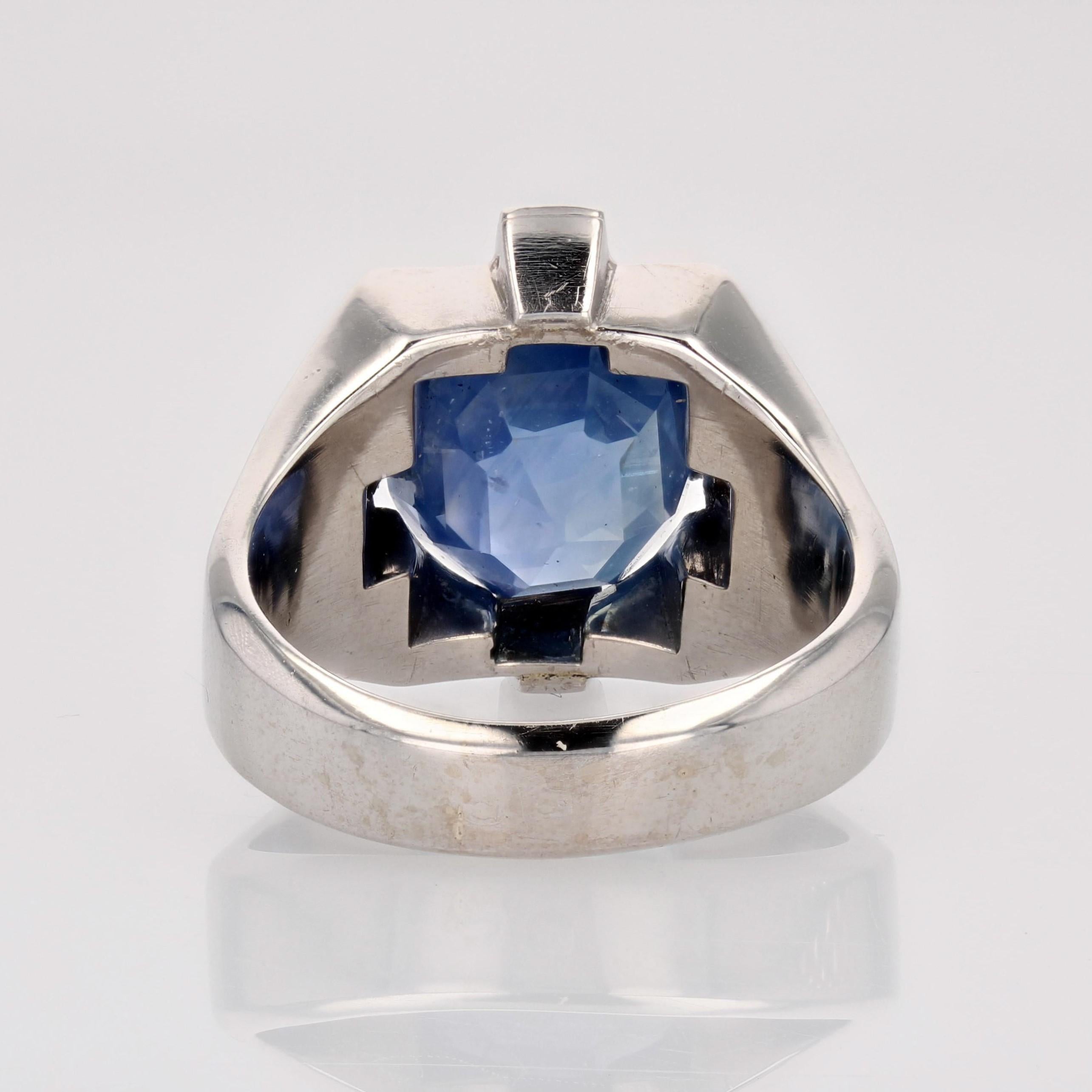 1930s Natural 9.36 Carat Ceylon Sapphire Diamond Art Deco Signet Ring For Sale 10