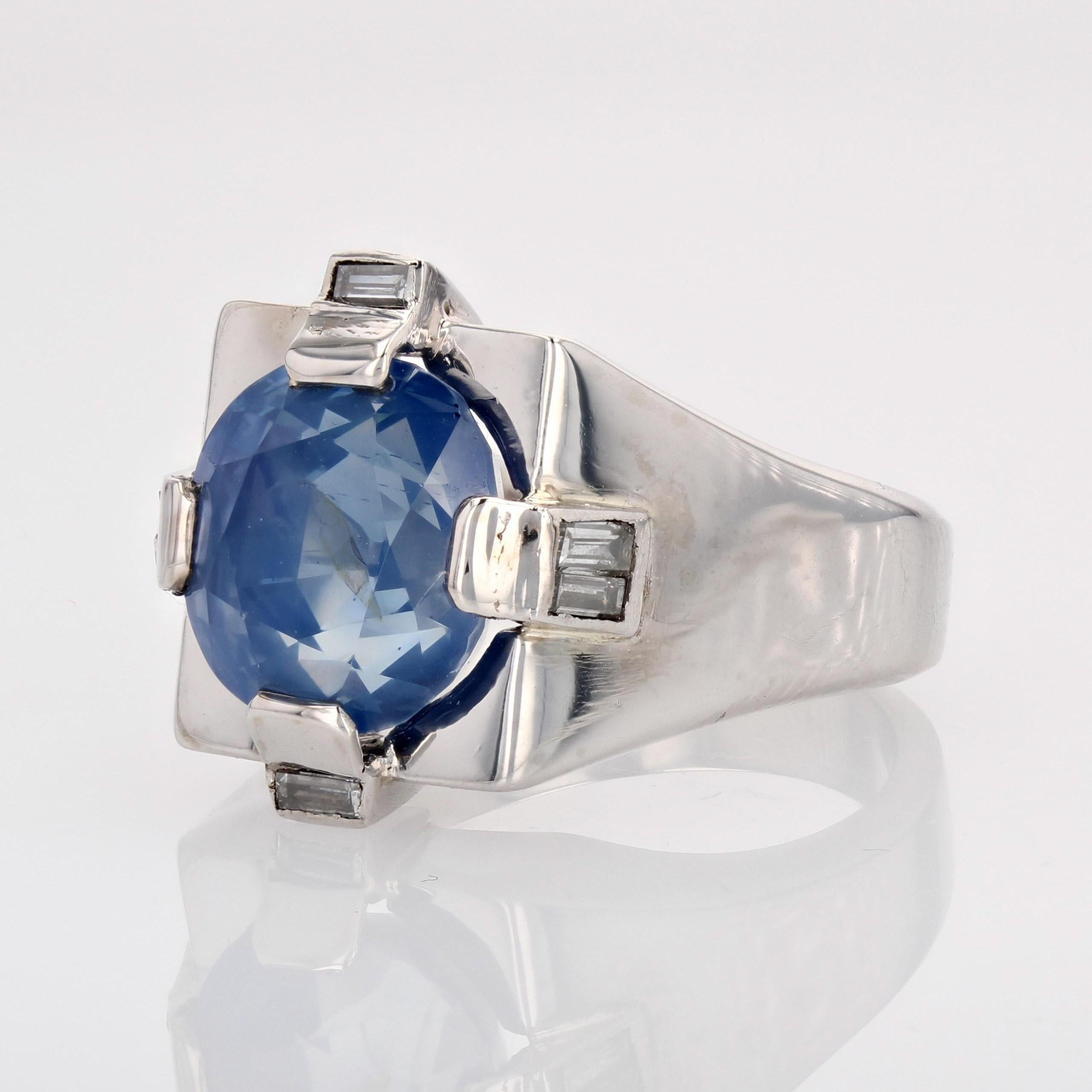 1930s Natural 9.36 Carat Ceylon Sapphire Diamond Art Deco Signet Ring For Sale 3