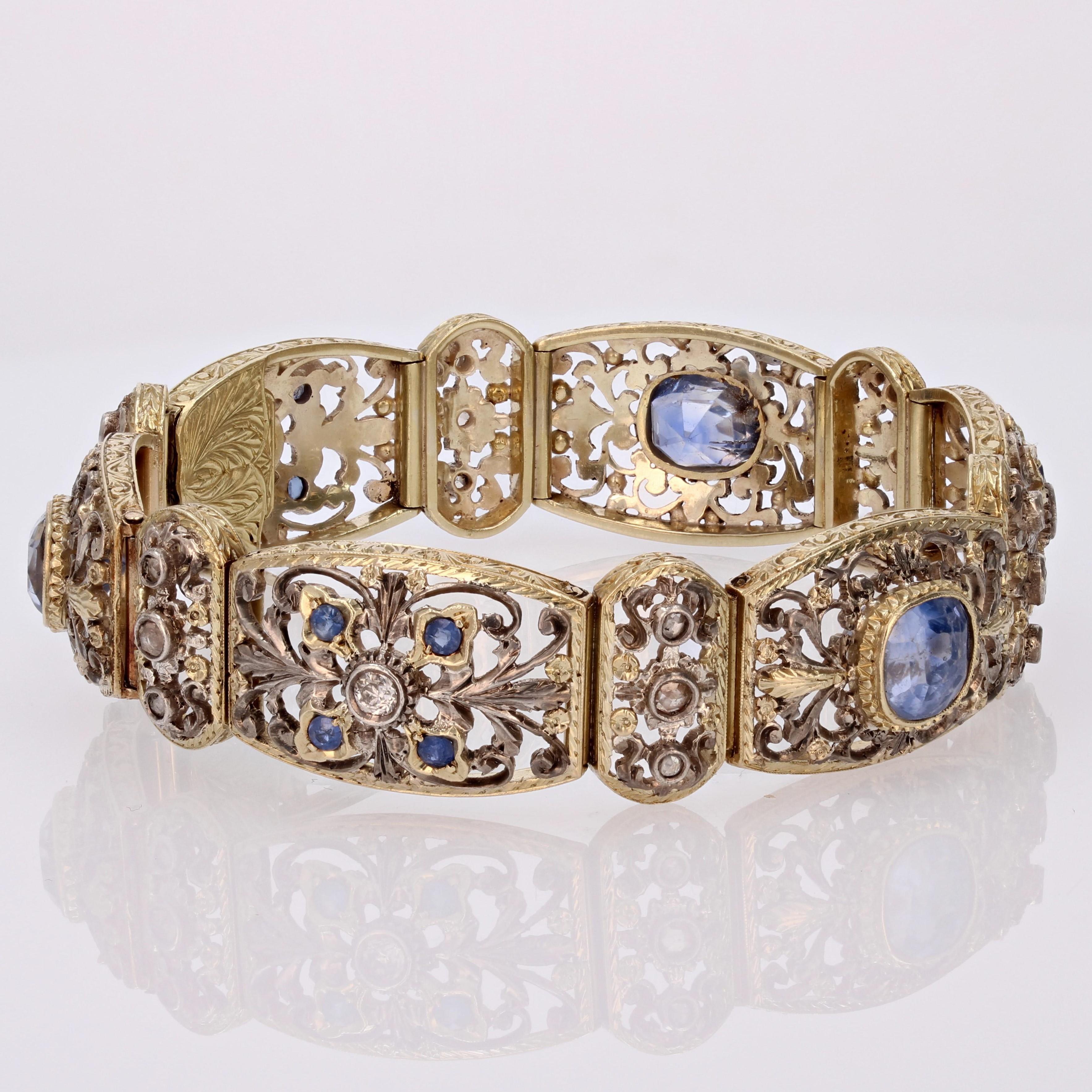 Art Deco 1930s Natural Ceylon Sapphires and Diamonds 18 Karat Yellow Gold Bracelet For Sale