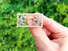 1930s Natural Pearl and 1.75ct Diamond and 17ct White Gold Brooch