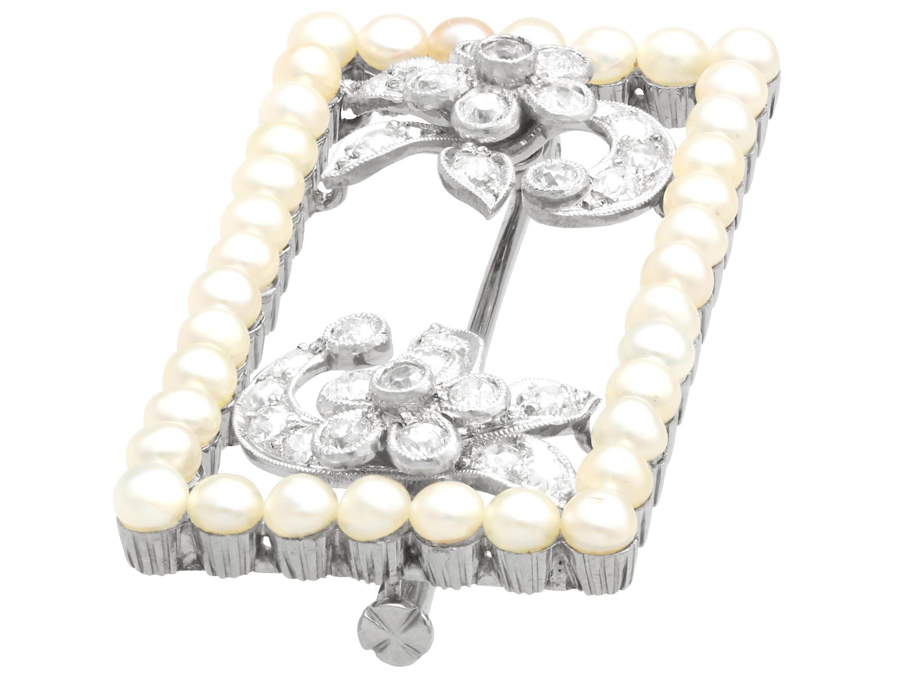1930s Natural Pearl and 1.75ct Diamond and 17ct White Gold Brooch In Excellent Condition For Sale In Jesmond, Newcastle Upon Tyne