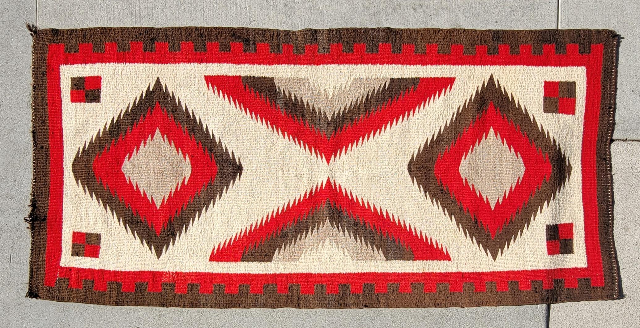 1930's  Navajo Indian Weaving Eye Dazzler Runner Rug