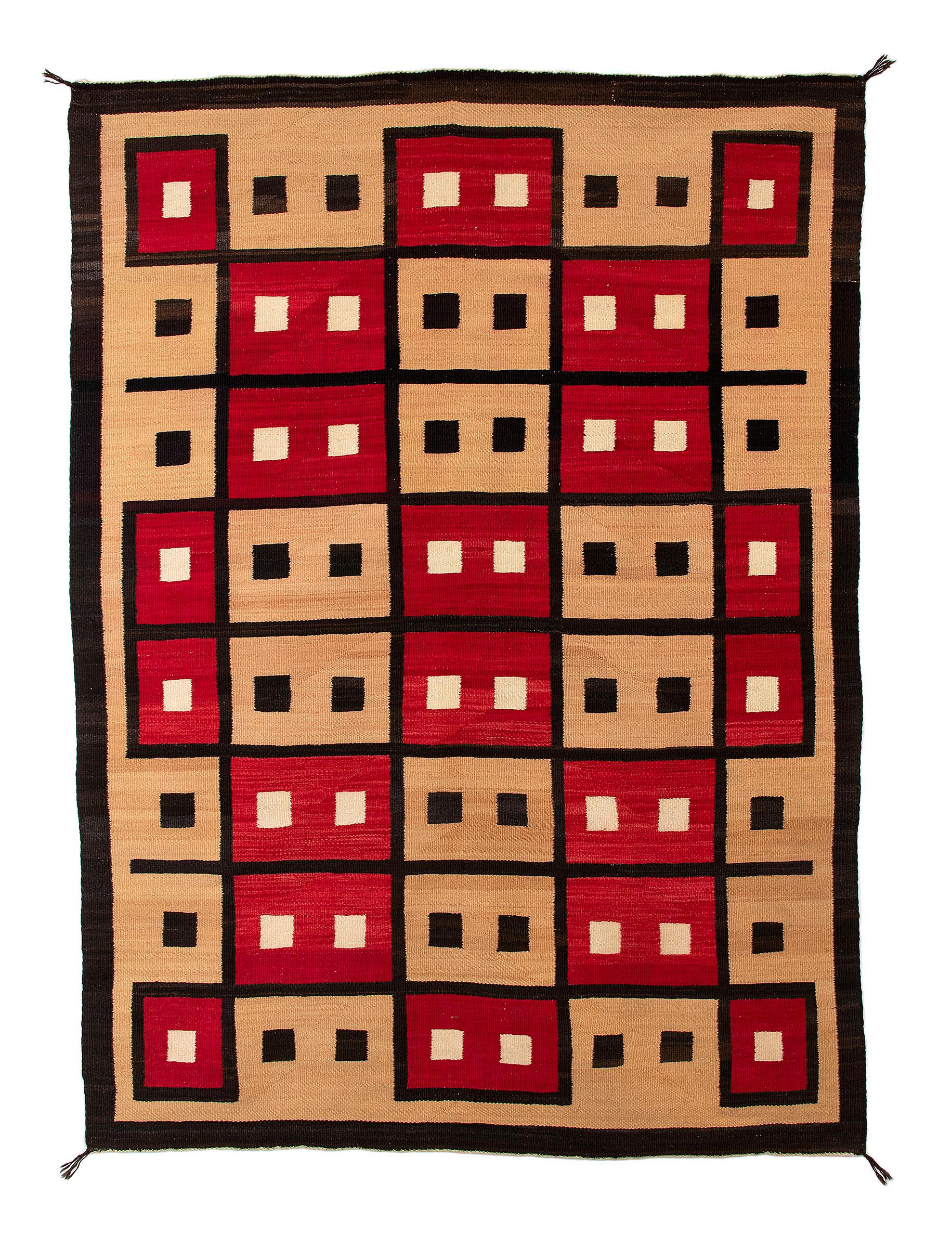 1930er Navajo-Wollweberei mit Anilinfarben, elfenbeinfarben, braun und rot, Trading Post (Gefärbt) im Angebot