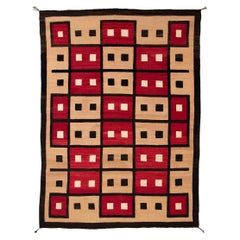 1930s Navajo Wool Weaving with Aniline Dyes, Ivory, Brown & Red, Trading Post