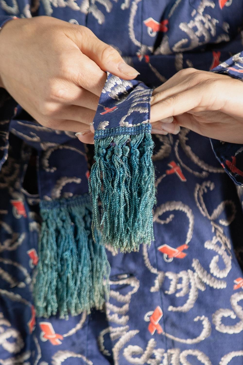 1930S Navy Blue Silk & Cotton 