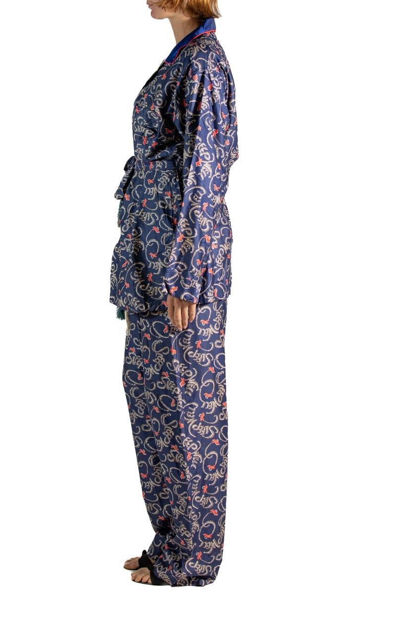 1930S Navy Blue Silk & Cotton 
