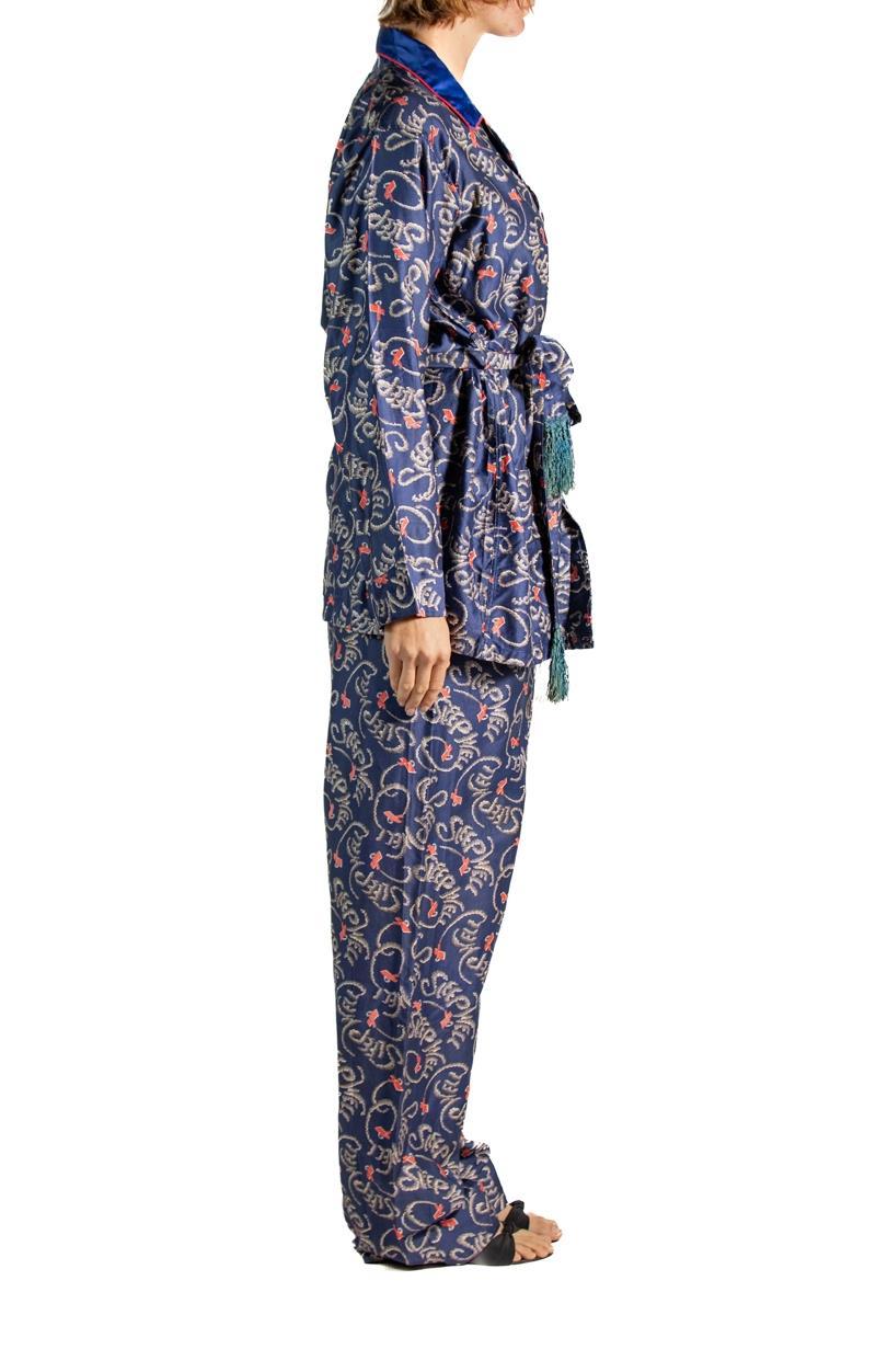 Black 1930S Navy Blue Silk & Cotton 