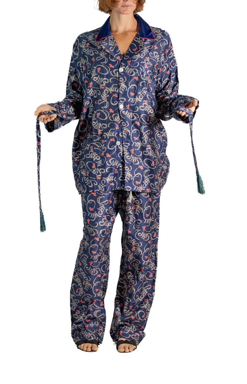 1930S Navy Blue Silk & Cotton 