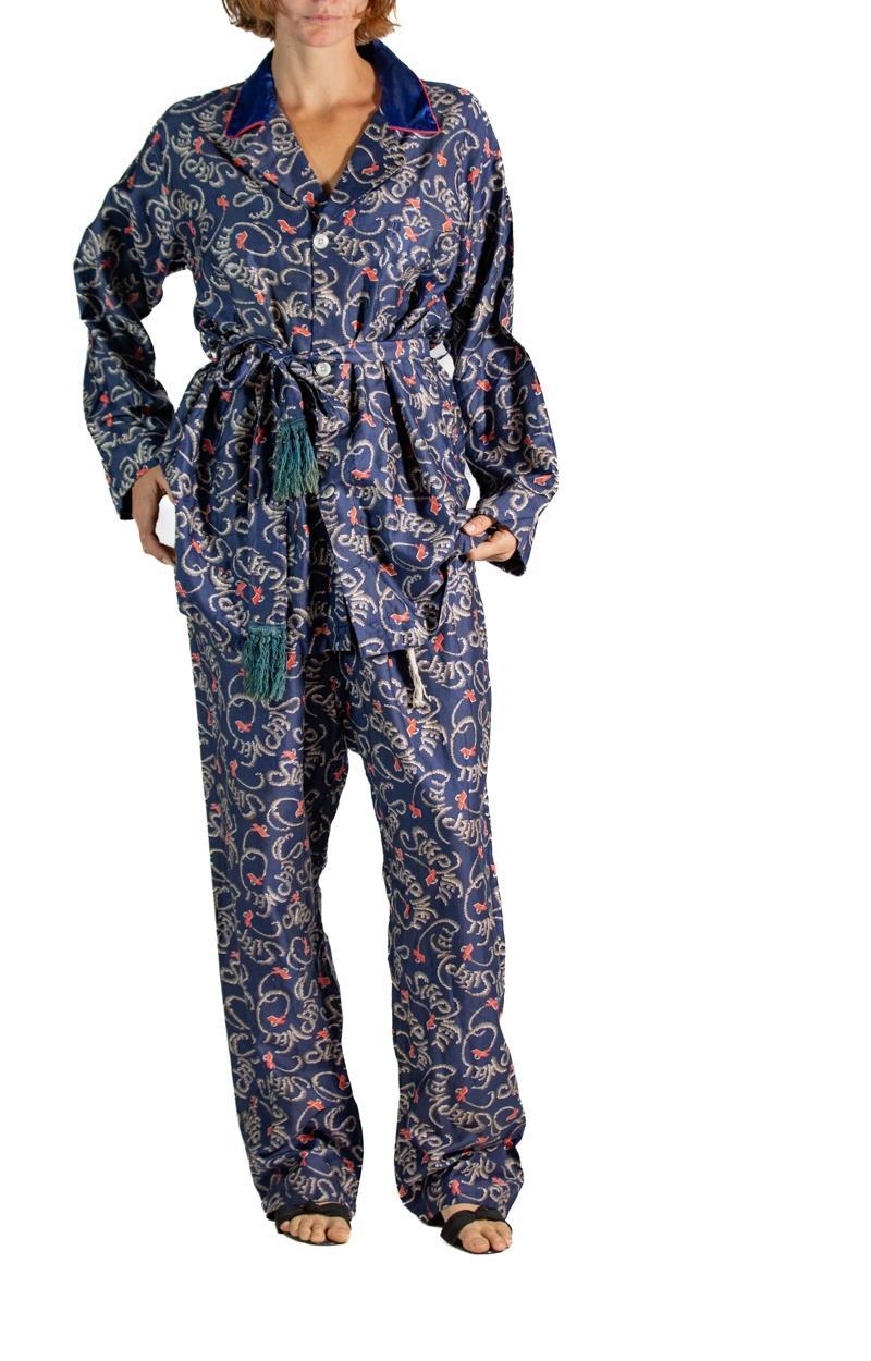 1930S Navy Blue Silk & Cotton 
