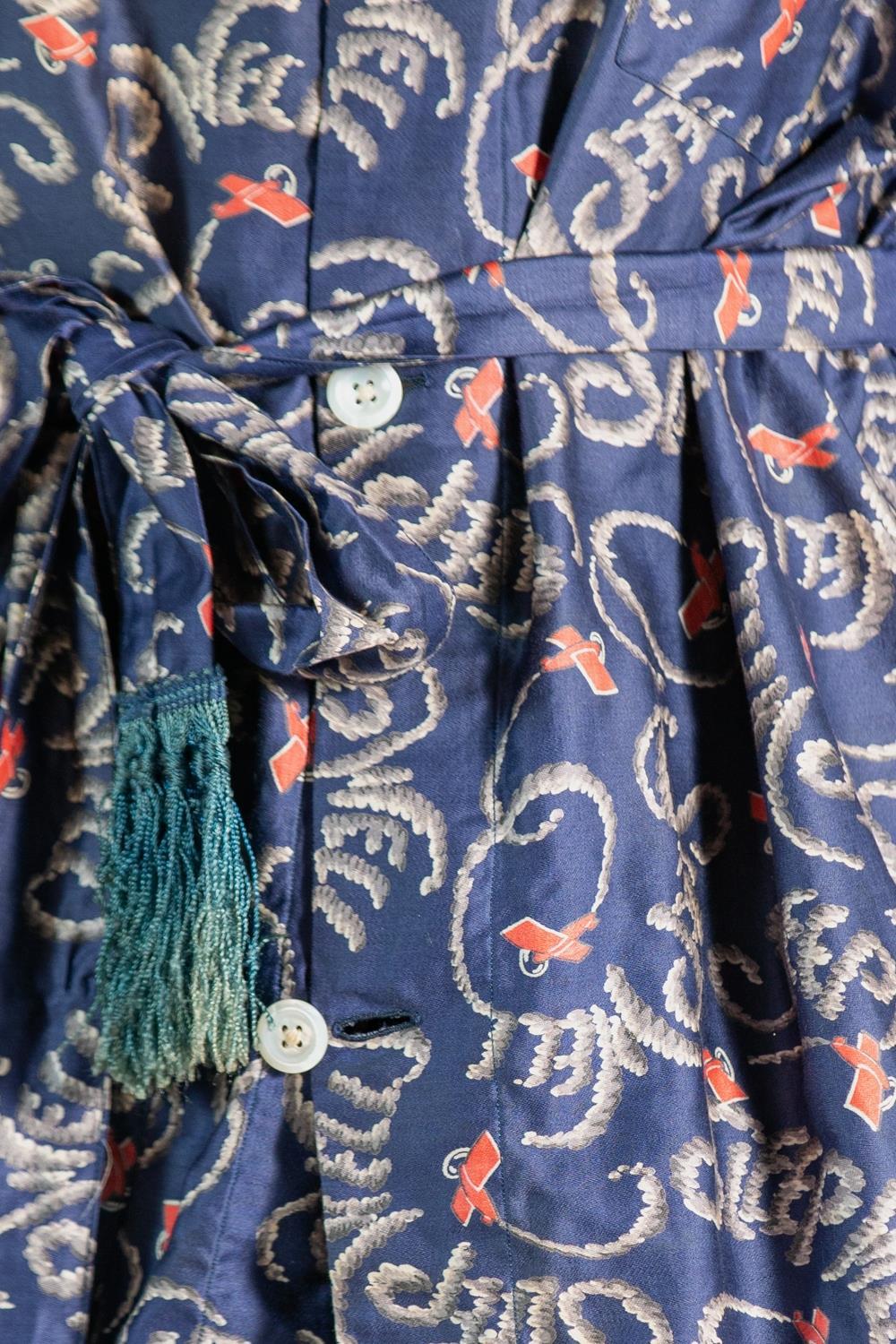 1930S Navy Blue Silk & Cotton 