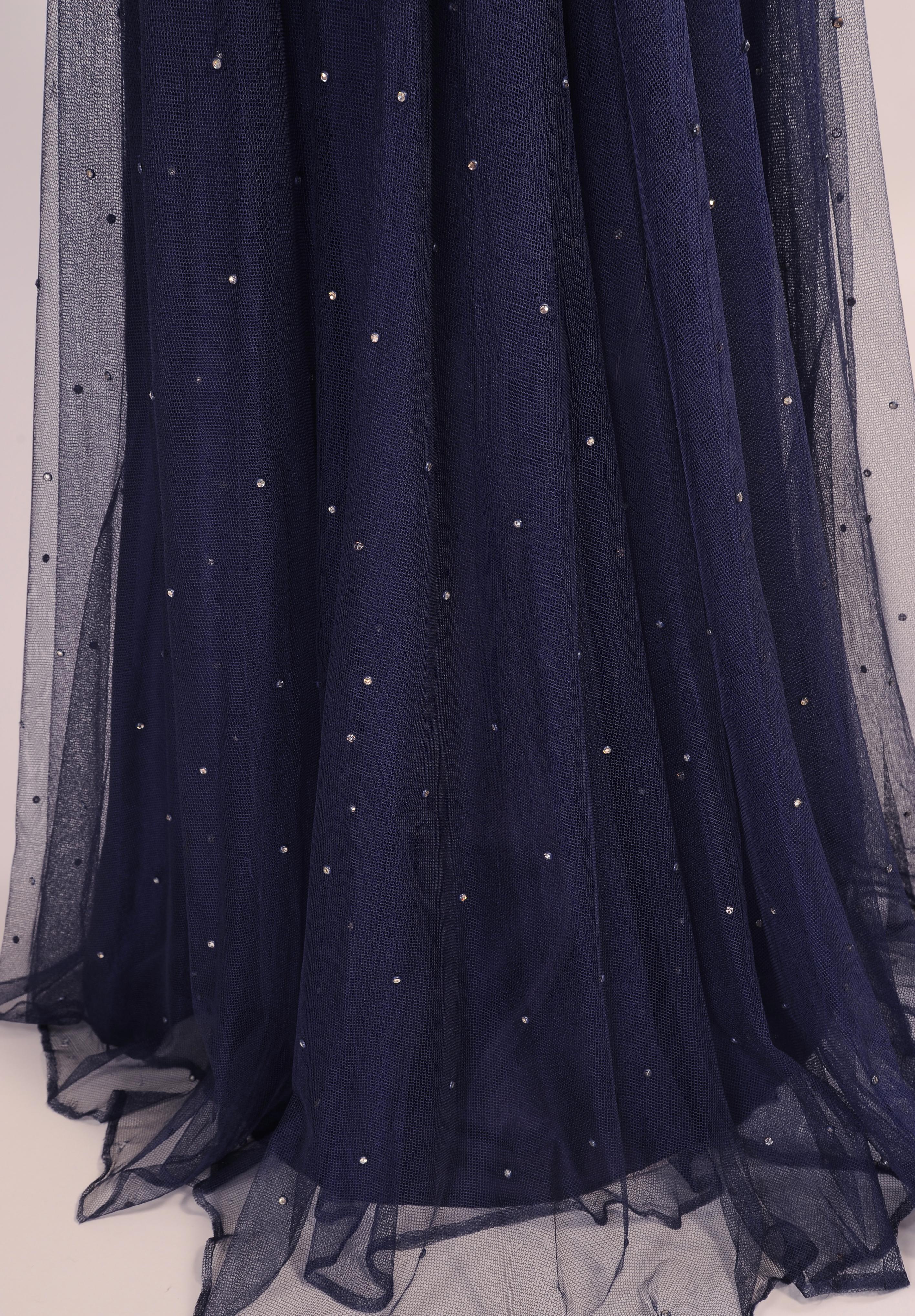 1930's Navy Blue Tulle Evening Gown with Diamante Decoration In Excellent Condition In New Hope, PA