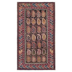 1930s Navy Paisley Tribal Antique Caucasian Rug 3'8''x6'3'' Knots Rugs Wool Carpet