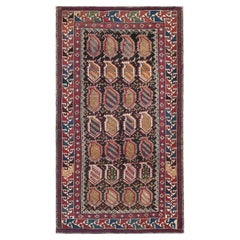 1930s Navy Paisley Tribal Antique Caucasian Rug 3'8''x6'3'' Knots Rugs Wool Carpet