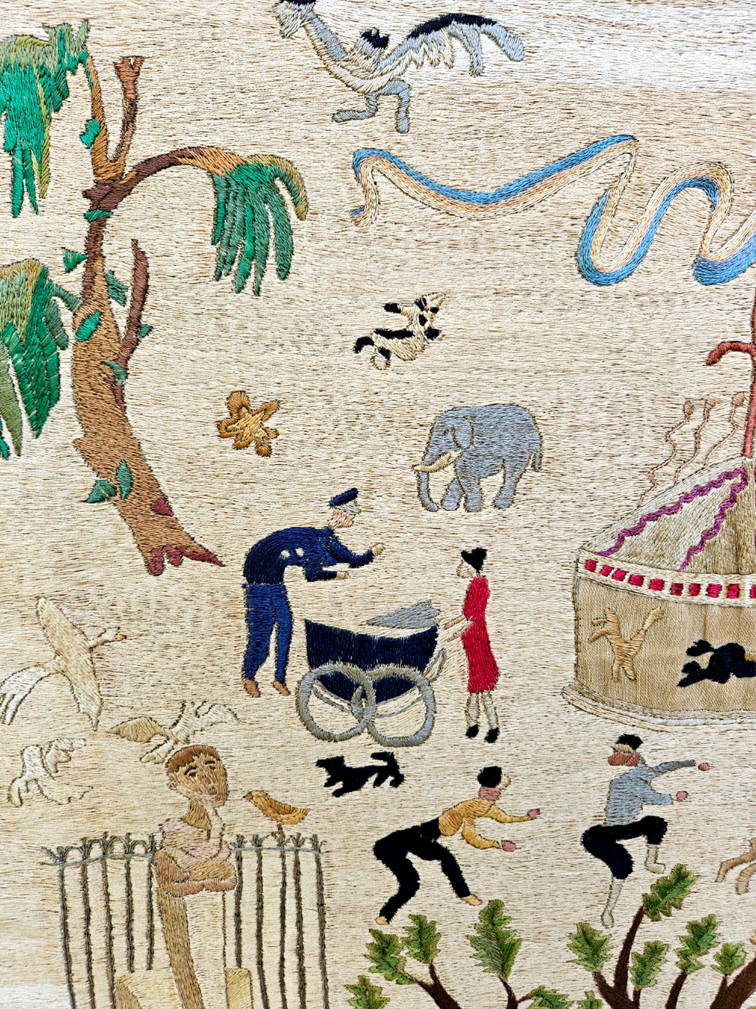 Grand tableau de Central Park en soie à l'aiguille des années 1930 en vente 5