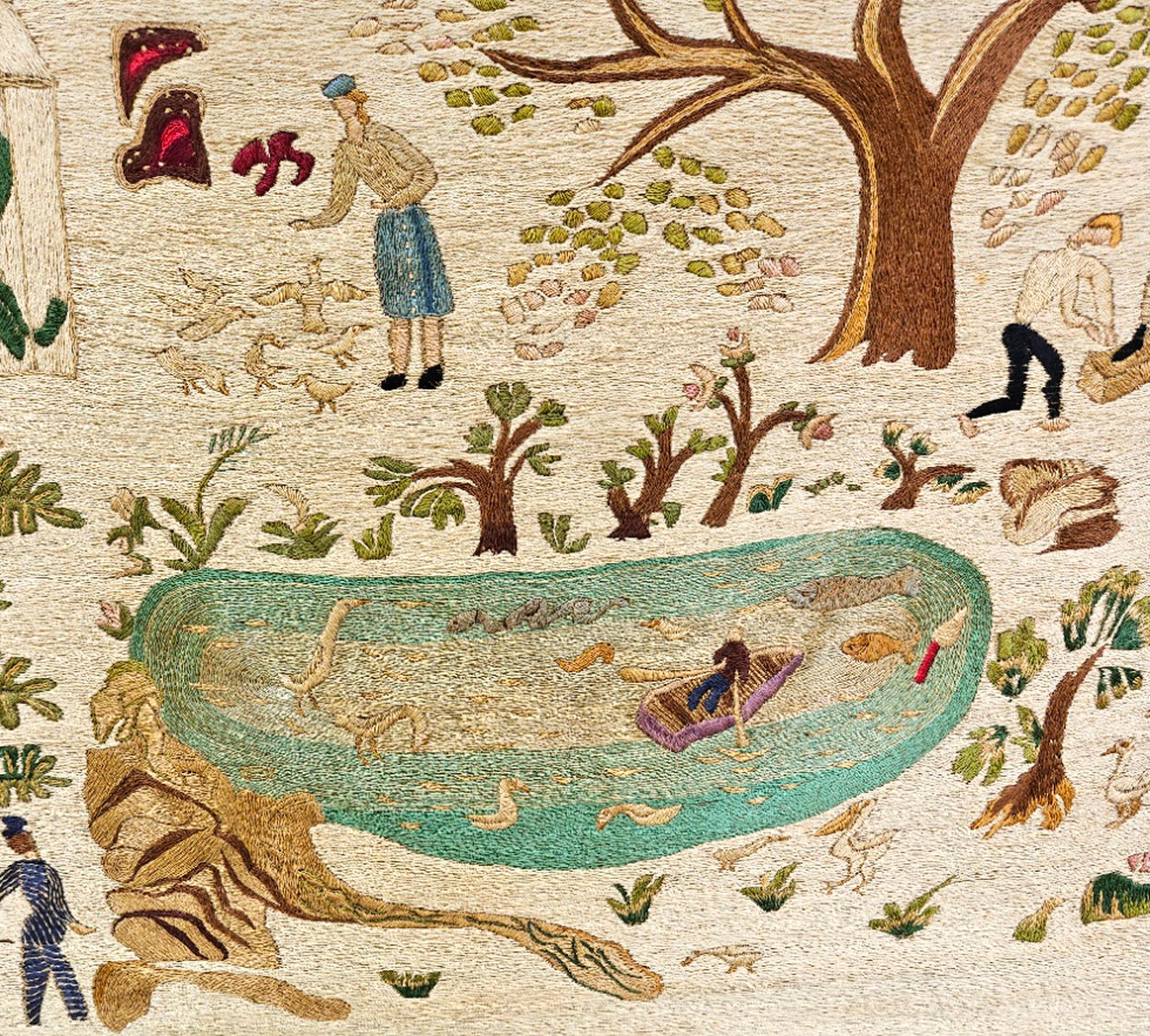 Grand tableau de Central Park en soie à l'aiguille des années 1930 en vente 9