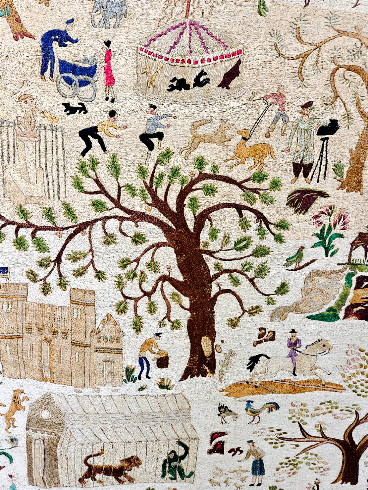 Grand tableau de Central Park en soie à l'aiguille des années 1930 en vente 11