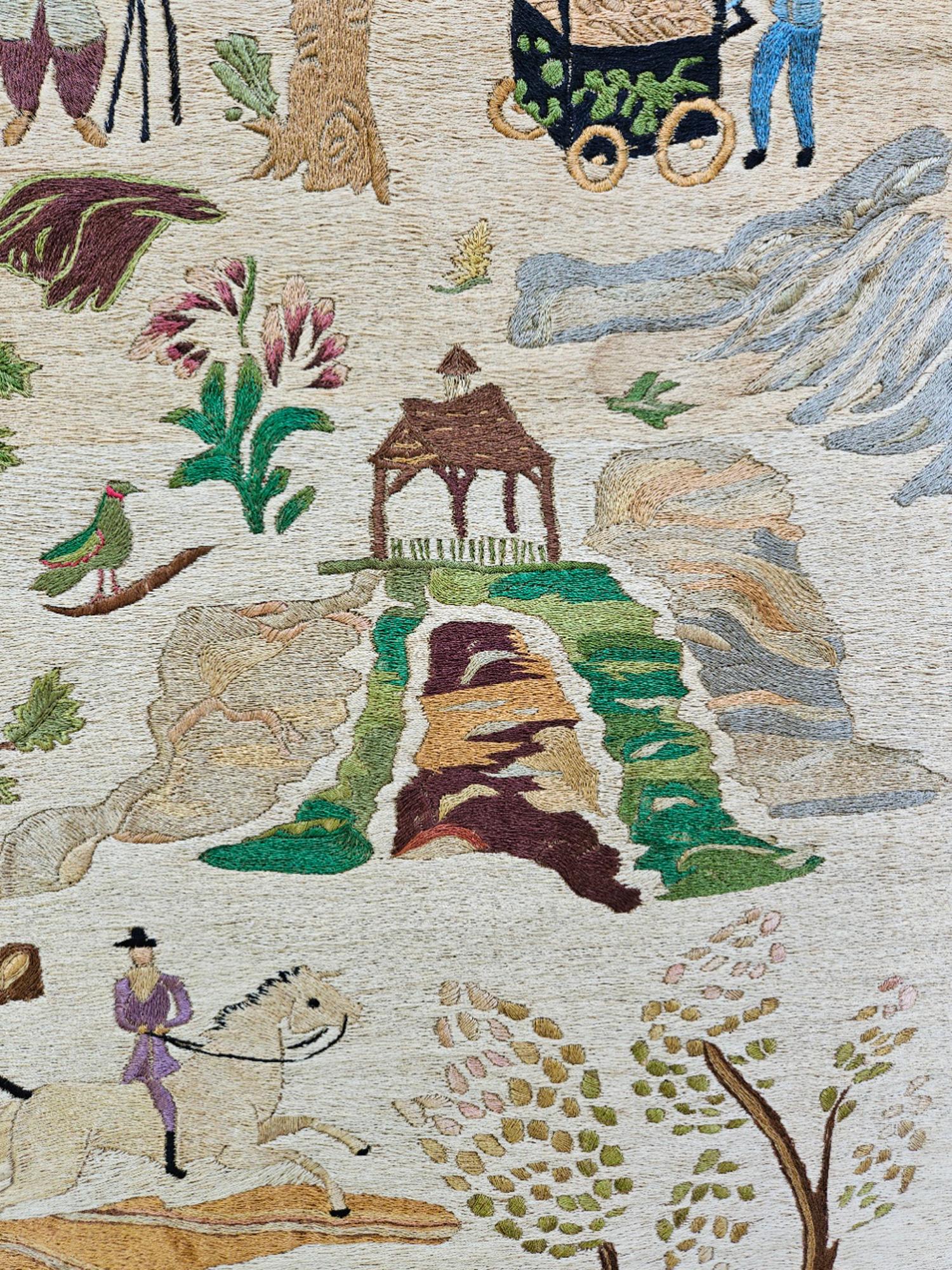 Artisanat Grand tableau de Central Park en soie à l'aiguille des années 1930 en vente