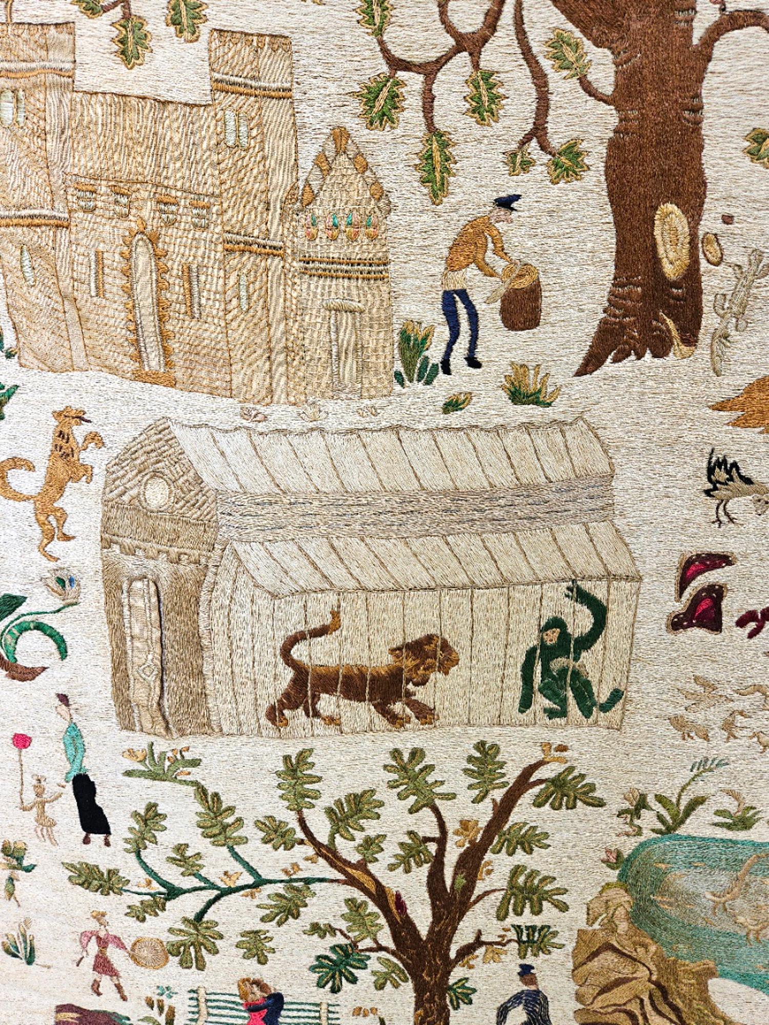 Américain Grand tableau de Central Park en soie à l'aiguille des années 1930 en vente