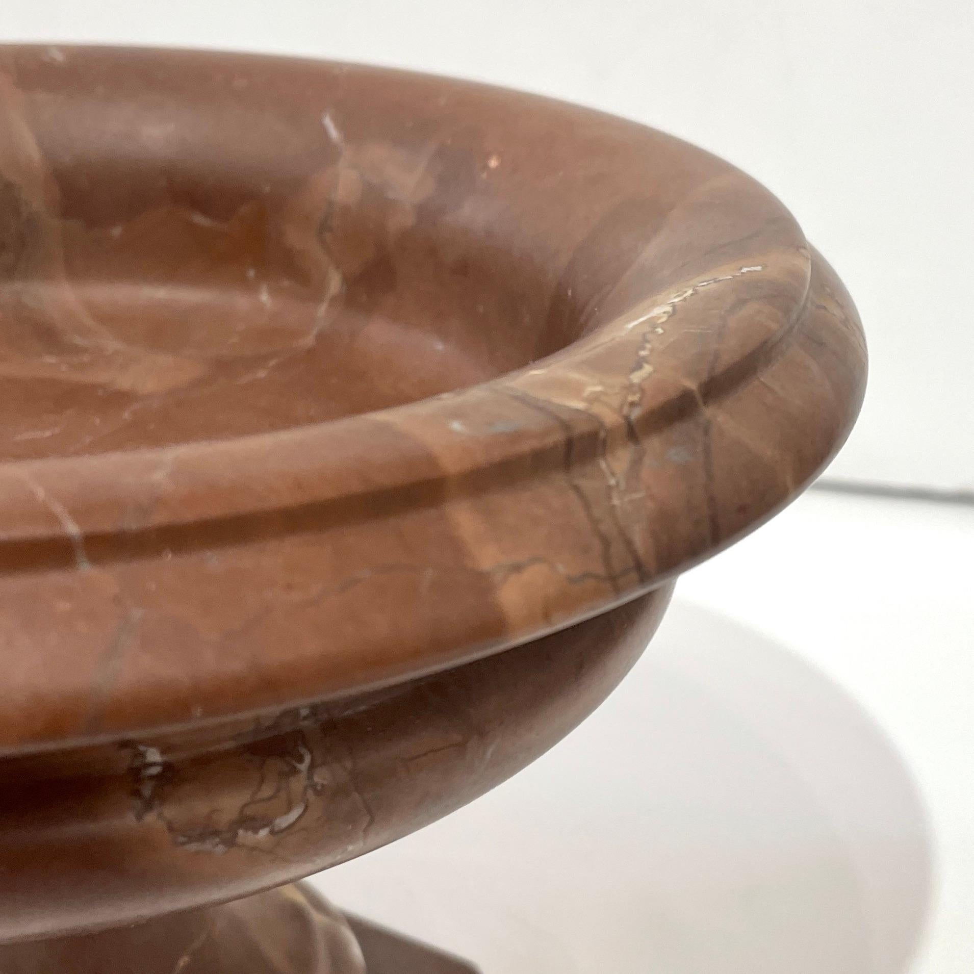 Neoclassical Revival 1930s Neoclassical Italian Carved Brown Red Marble Tazza Bowl with White Veins