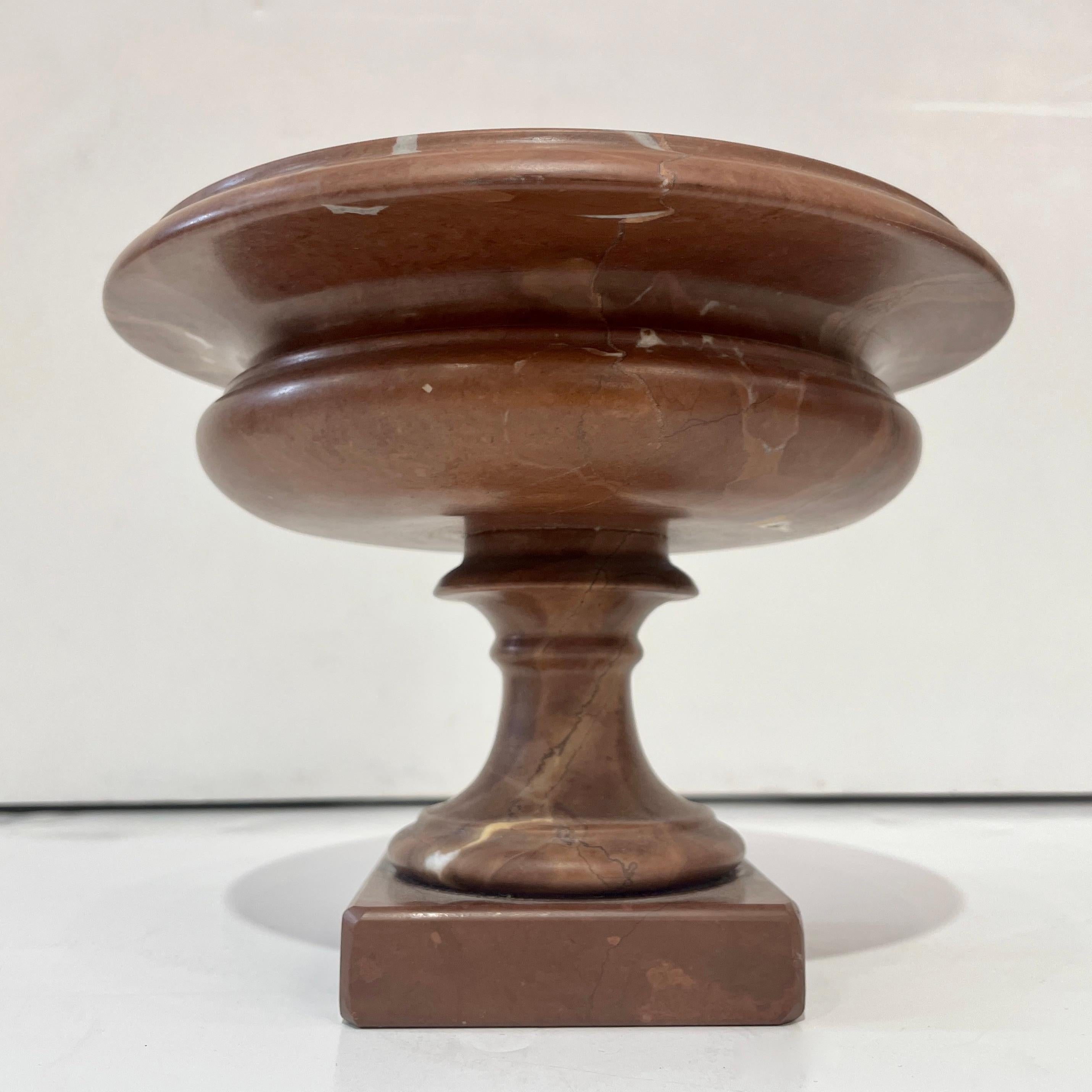 Mid-20th Century 1930s Neoclassical Italian Carved Brown Red Marble Tazza Bowl with White Veins