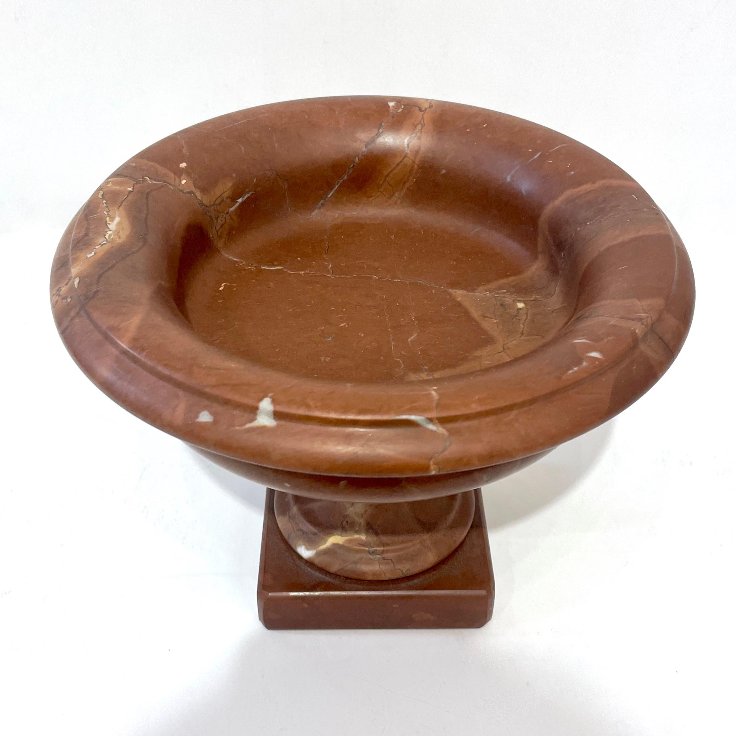 1930s Neoclassical Italian Carved Brown Red Marble Tazza Bowl with White Veins 1