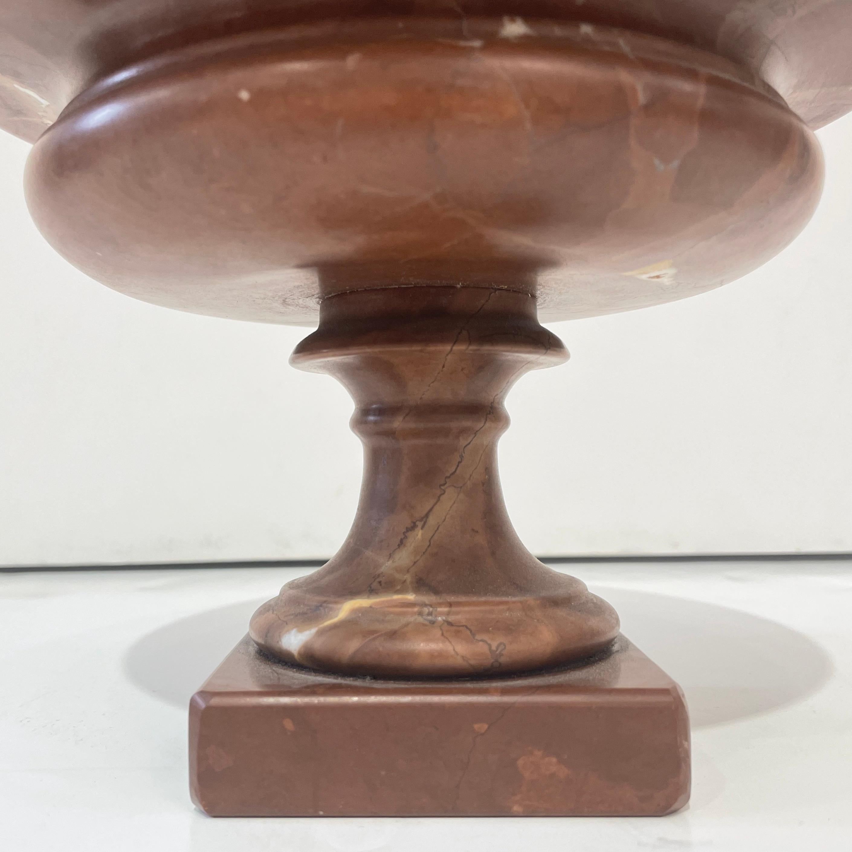 1930s Neoclassical Italian Carved Brown Red Marble Tazza Bowl with White Veins 3
